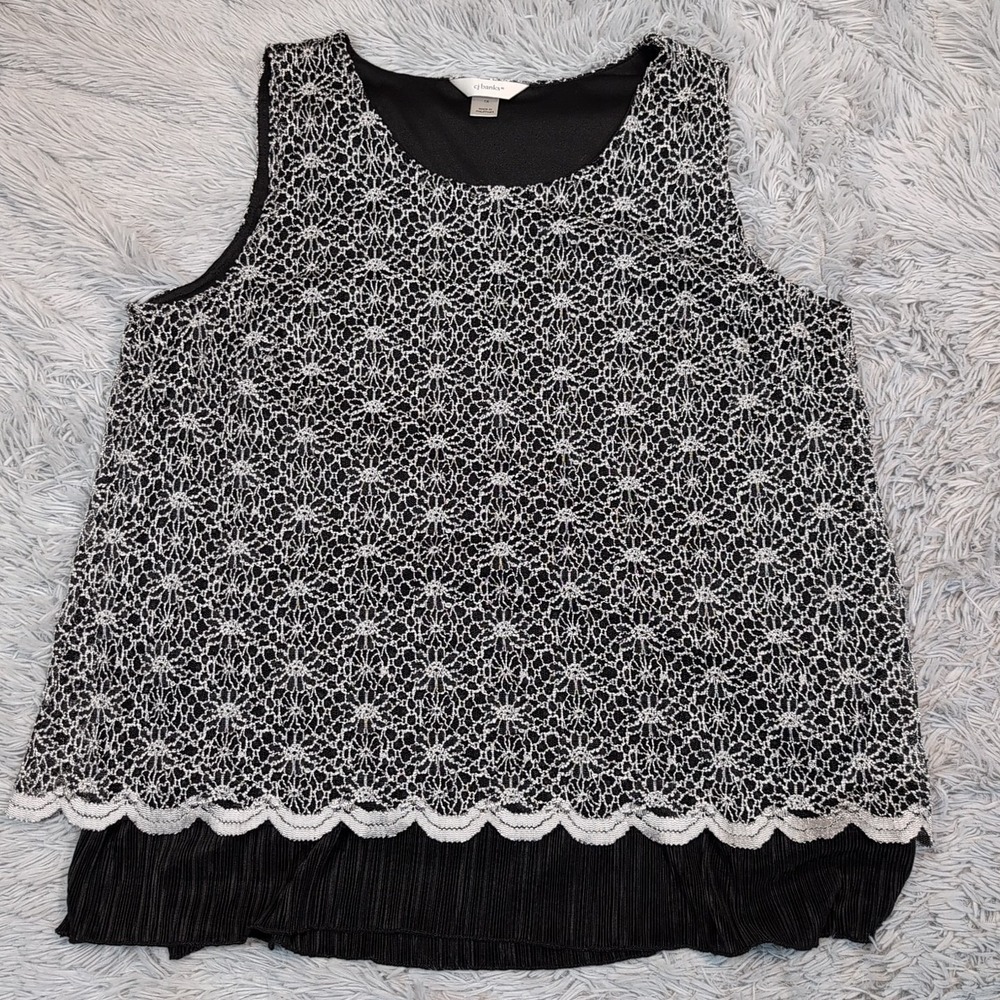 CJ Banks Shirt Womens 1X Black Blouse Tunic Comfort Casual Lightweight Preppy